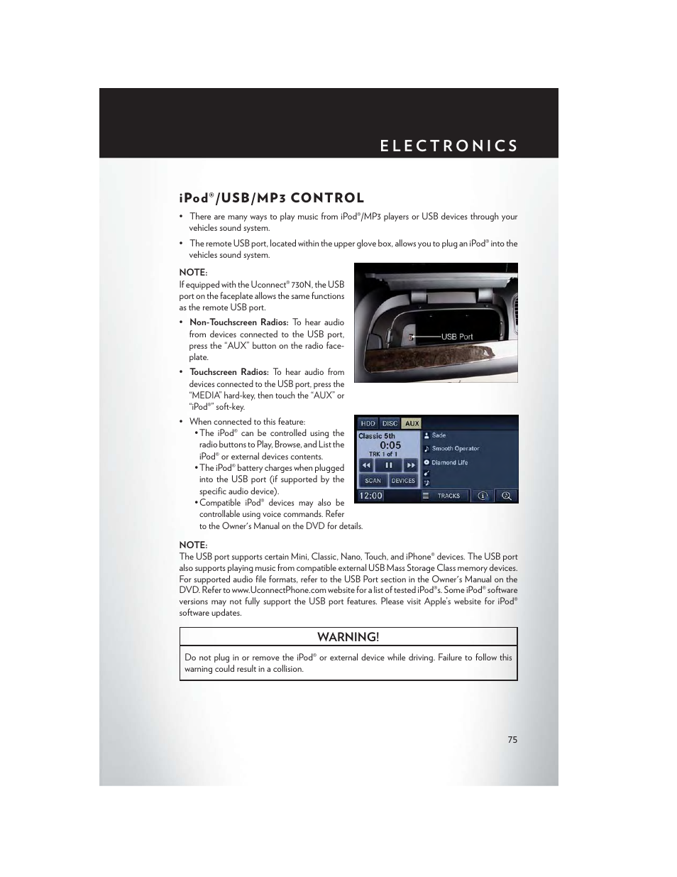 Ipod®/usb/mp3 control | Chrysler 2014 Country - User Guide User Manual | Page 77 / 148