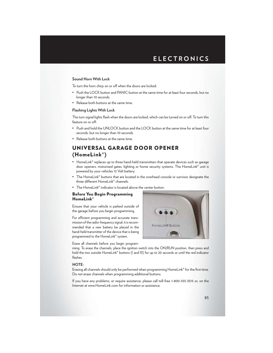 Universal garage door opener (homelink®), Before you begin programming homelink | Chrysler 2014 Country - User Guide User Manual | Page 87 / 148