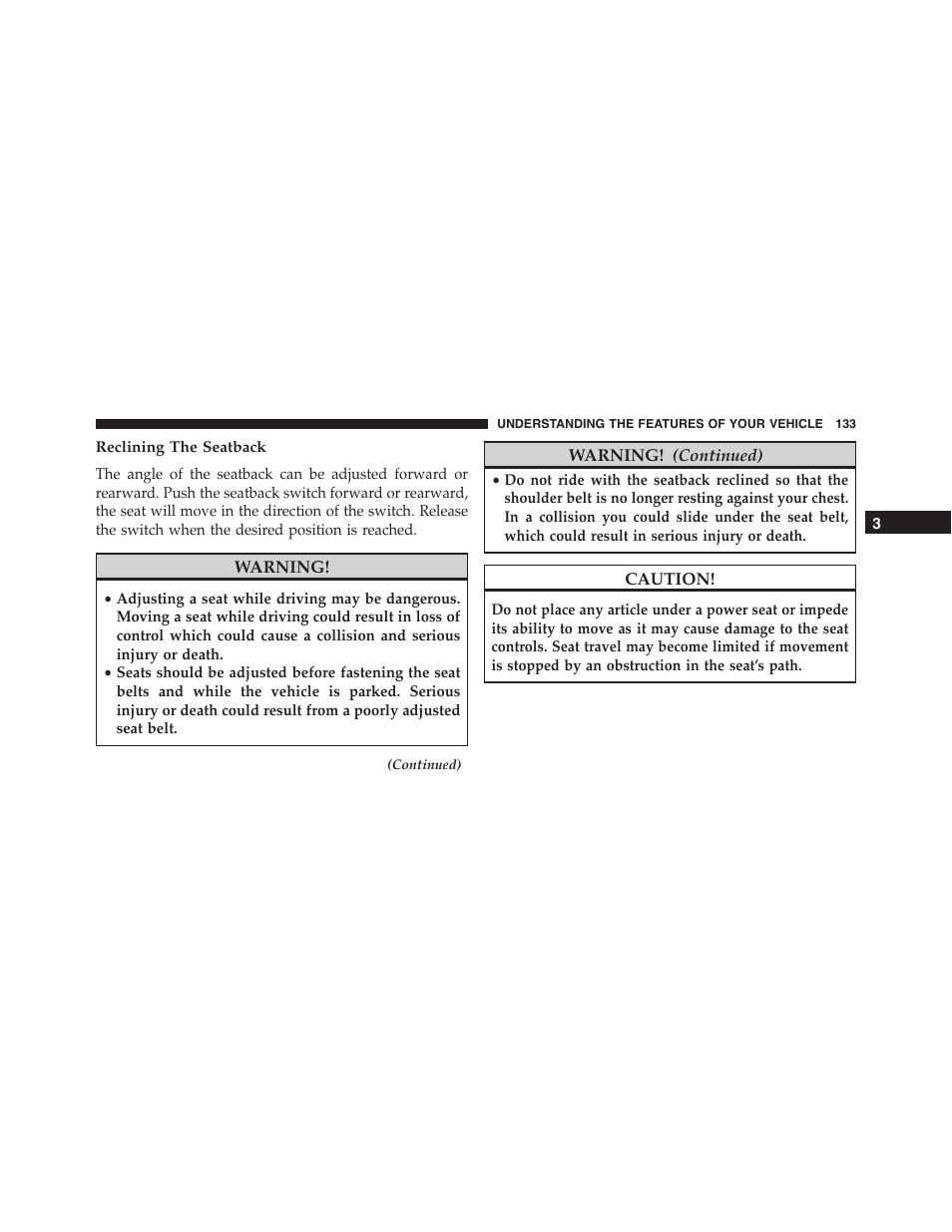 Reclining the seatback | Chrysler 2015 300 - Owner Manual User Manual | Page 135 / 584