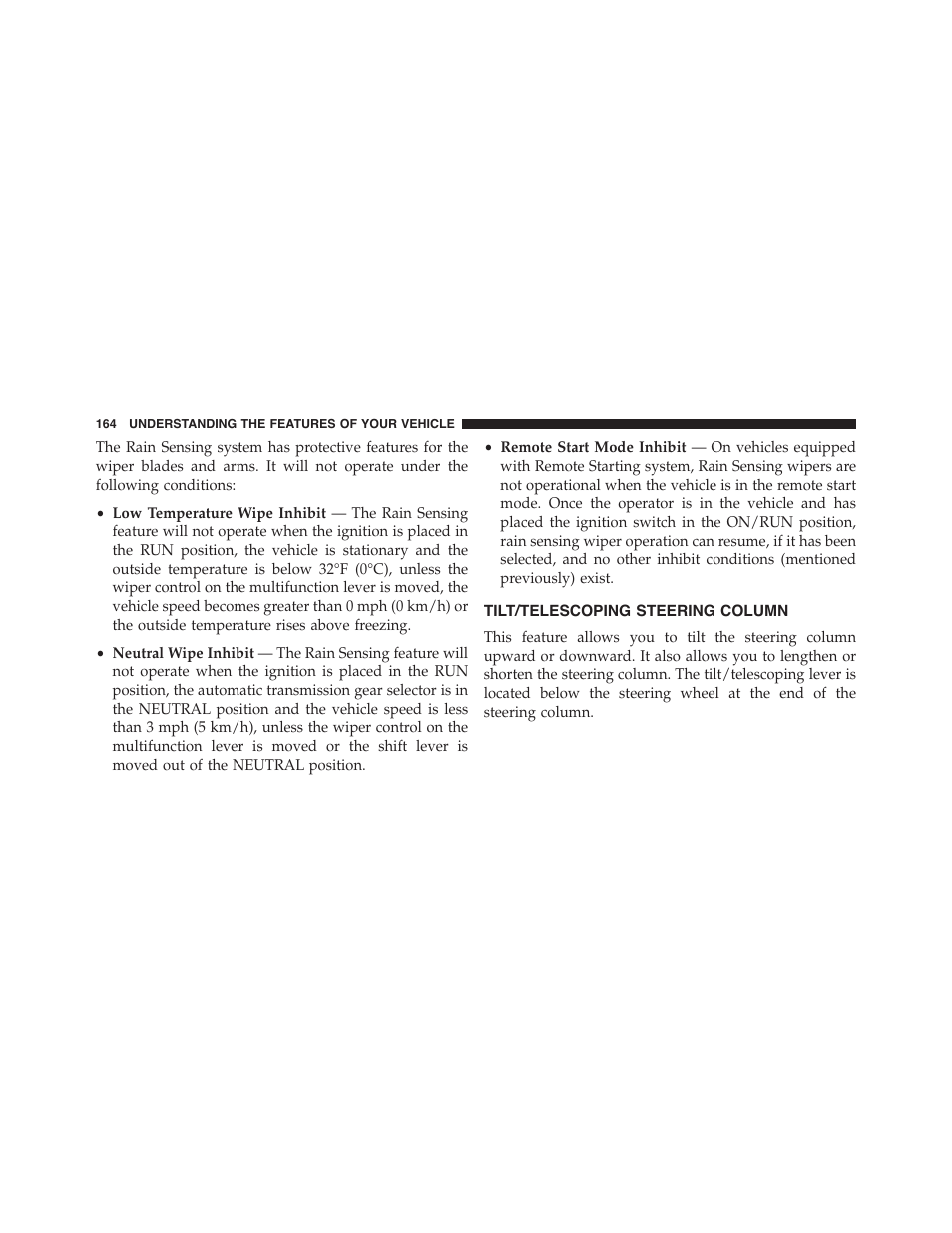 Tilt/telescoping steering column | Chrysler 2015 300 - Owner Manual User Manual | Page 166 / 584
