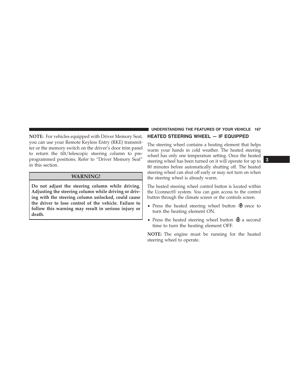 Heated steering wheel — if equipped, Heated steering wheel, If equipped | Chrysler 2015 300 - Owner Manual User Manual | Page 169 / 584