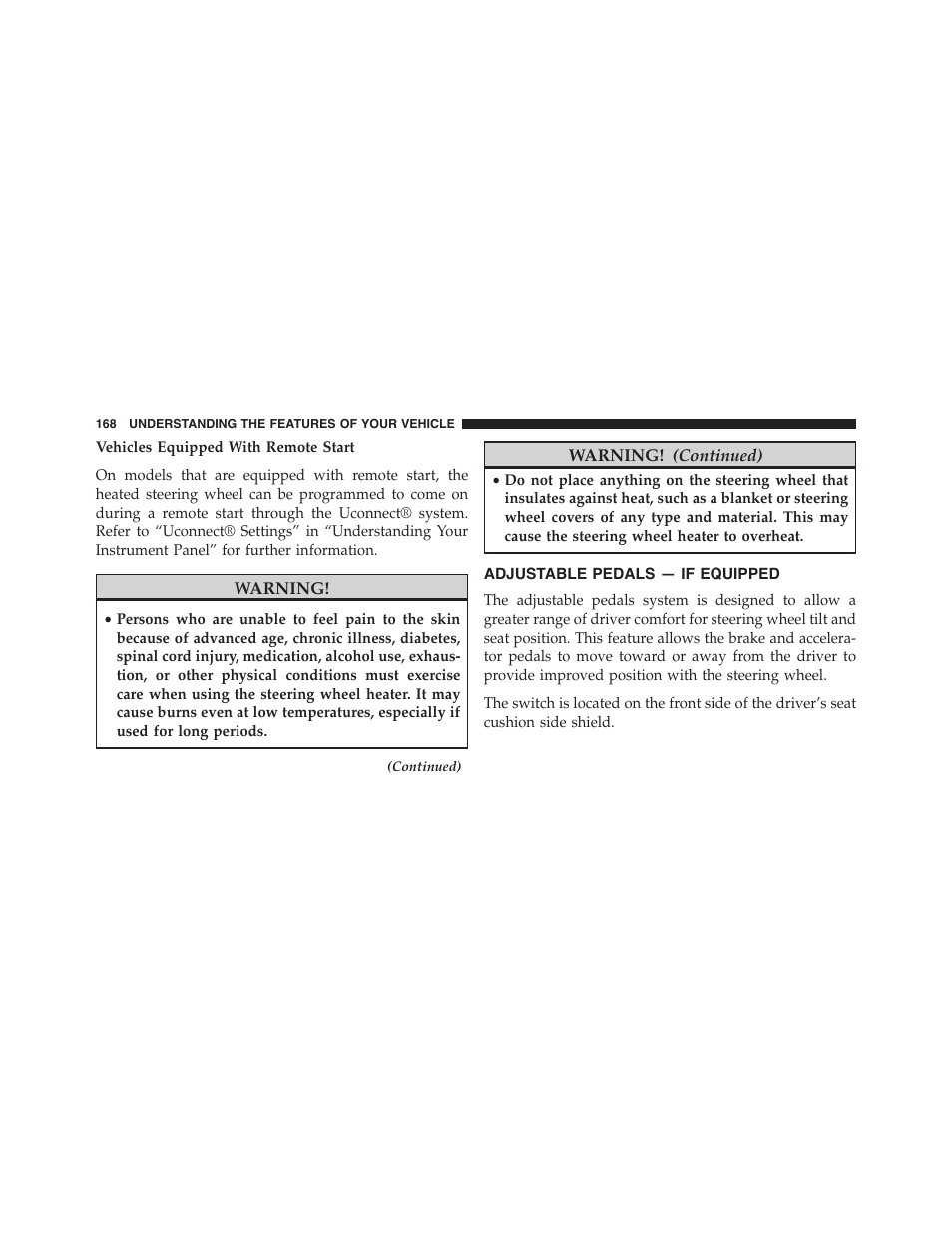 Adjustable pedals — if equipped | Chrysler 2015 300 - Owner Manual User Manual | Page 170 / 584