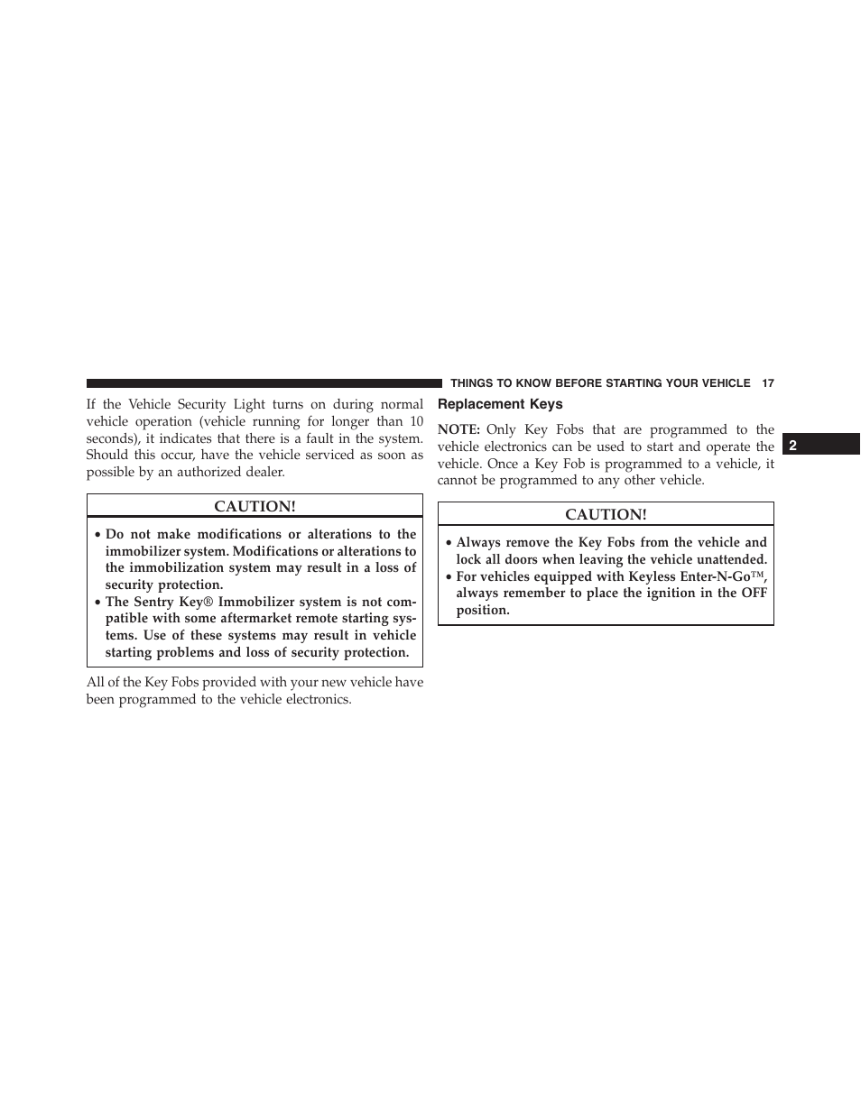 Replacement keys | Chrysler 2015 300 - Owner Manual User Manual | Page 19 / 584