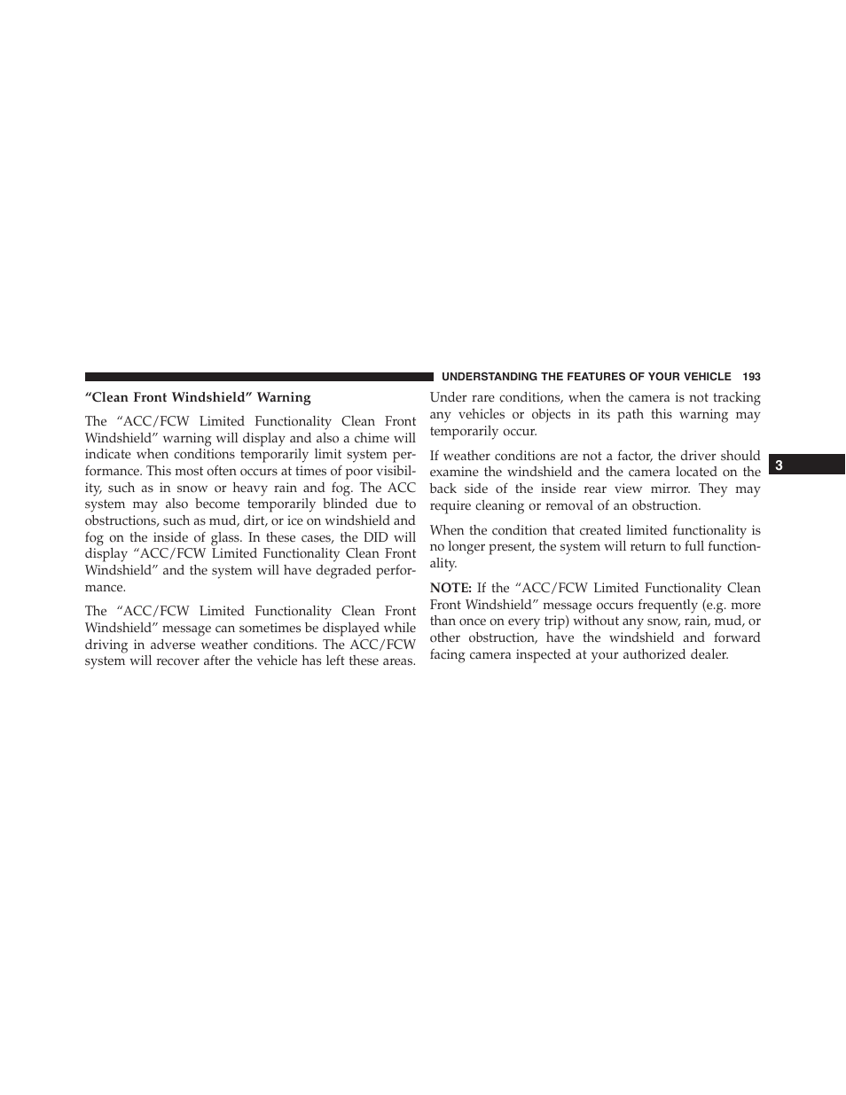 Clean front windshield” warning | Chrysler 2015 300 - Owner Manual User Manual | Page 195 / 584
