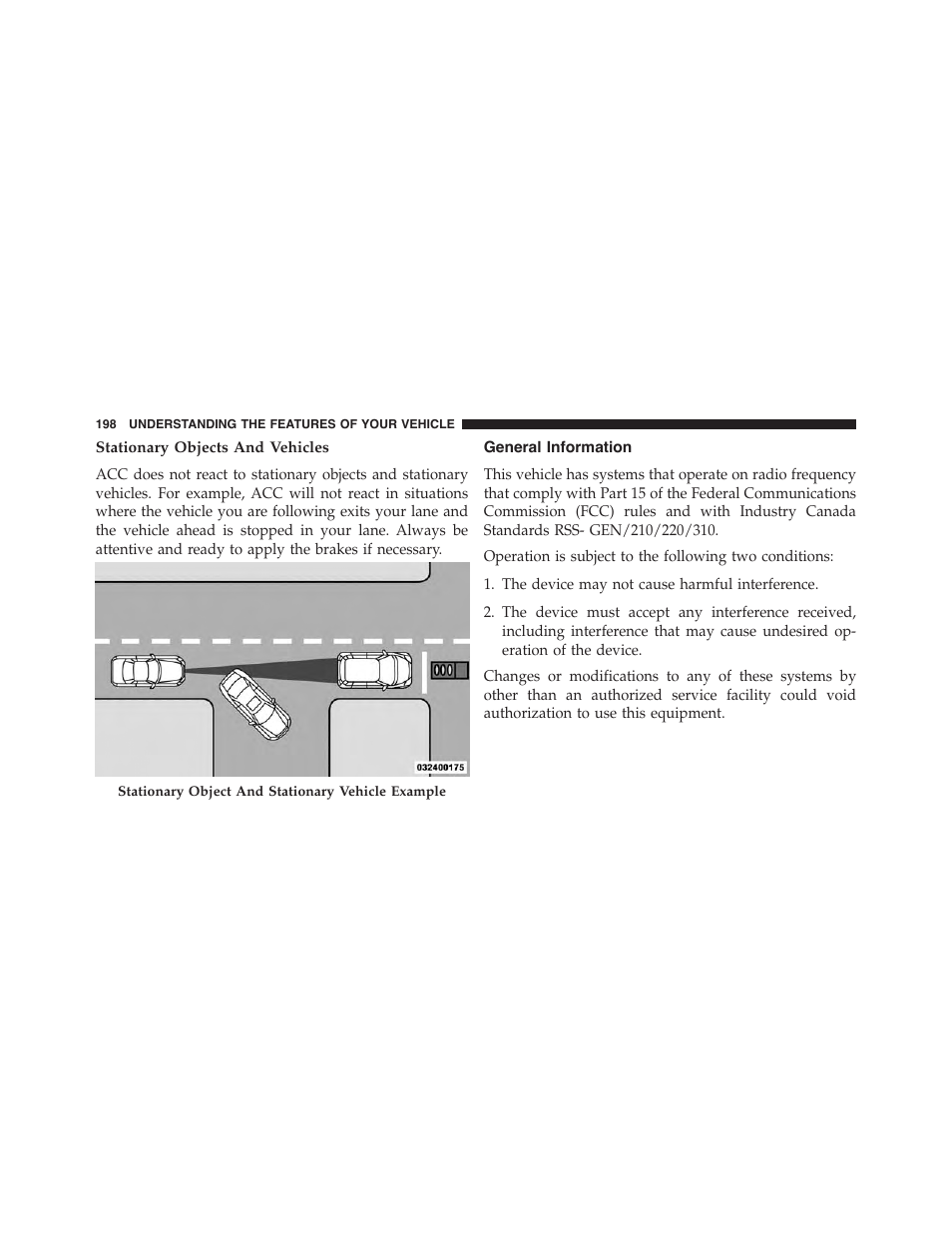 Stationary objects and vehicles, General information | Chrysler 2015 300 - Owner Manual User Manual | Page 200 / 584