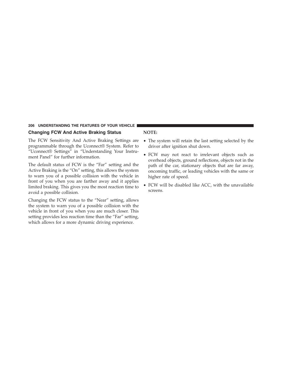 Changing fcw and active braking status | Chrysler 2015 300 - Owner Manual User Manual | Page 208 / 584