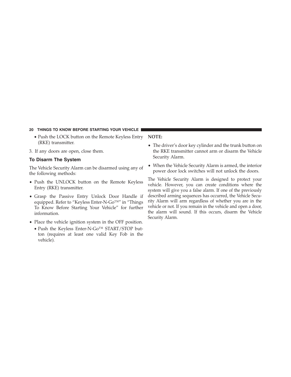 To disarm the system | Chrysler 2015 300 - Owner Manual User Manual | Page 22 / 584