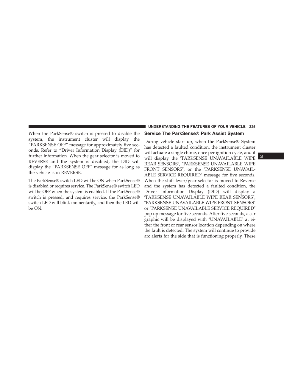 Service the parksense® park assist system | Chrysler 2015 300 - Owner Manual User Manual | Page 227 / 584