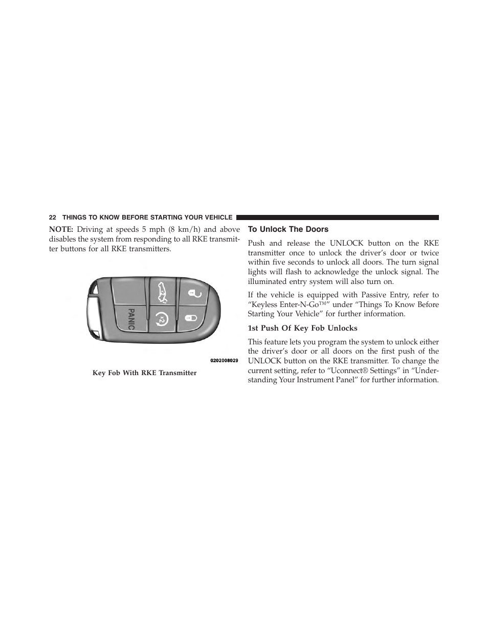 To unlock the doors, 1st push of key fob unlocks | Chrysler 2015 300 - Owner Manual User Manual | Page 24 / 584