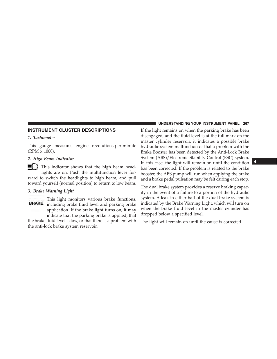 Instrument cluster descriptions | Chrysler 2015 300 - Owner Manual User Manual | Page 269 / 584