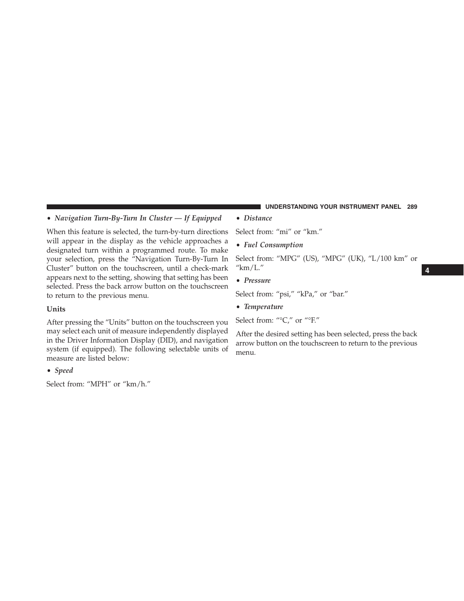 Units | Chrysler 2015 300 - Owner Manual User Manual | Page 291 / 584