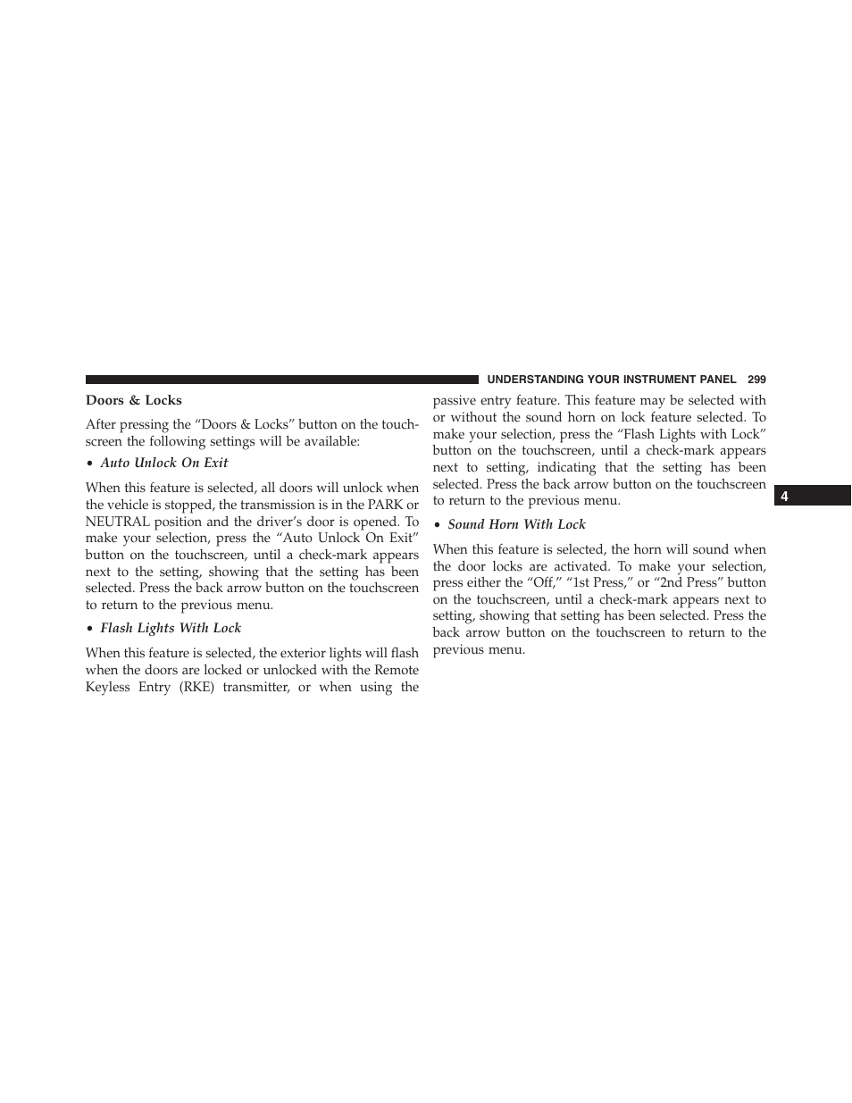 Doors & locks | Chrysler 2015 300 - Owner Manual User Manual | Page 301 / 584