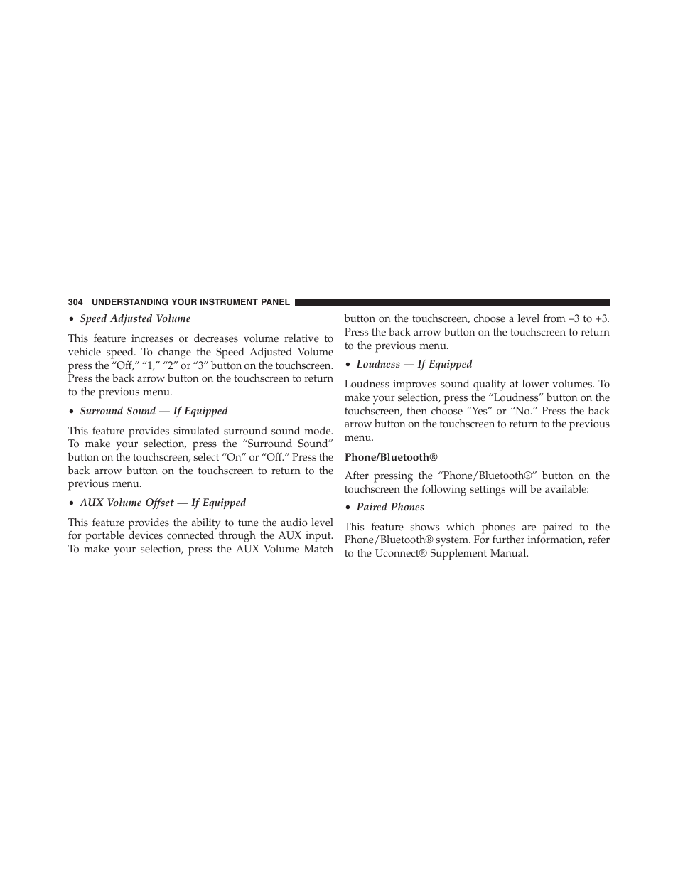 Phone/bluetooth | Chrysler 2015 300 - Owner Manual User Manual | Page 306 / 584
