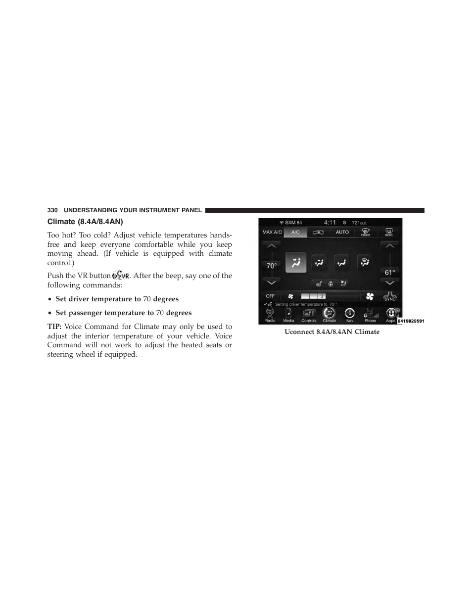Climate (8.4a/8.4an) | Chrysler 2015 300 - Owner Manual User Manual | Page 332 / 584