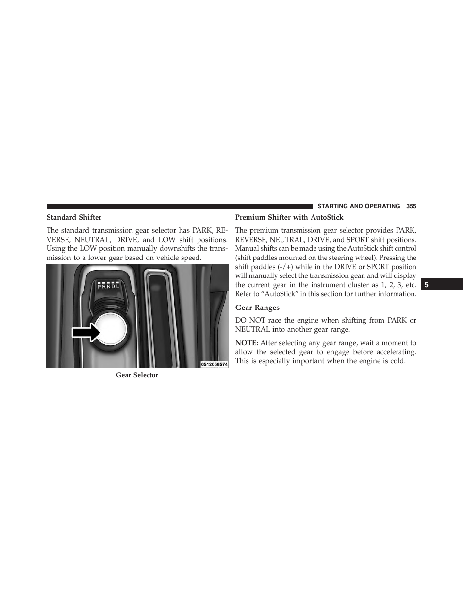 Gear ranges | Chrysler 2015 300 - Owner Manual User Manual | Page 357 / 584