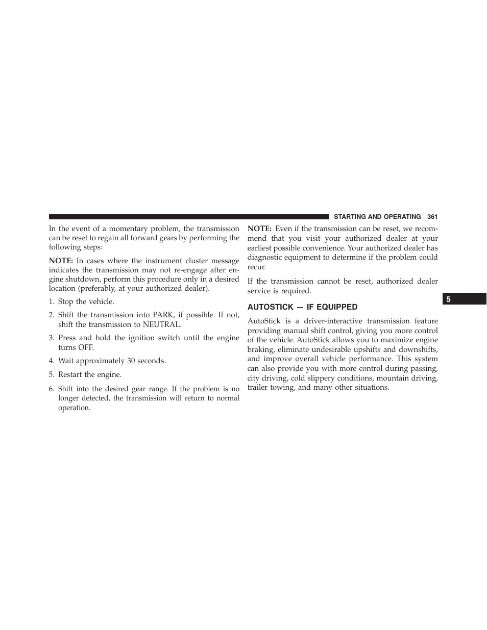 Autostick — if equipped | Chrysler 2015 300 - Owner Manual User Manual | Page 363 / 584