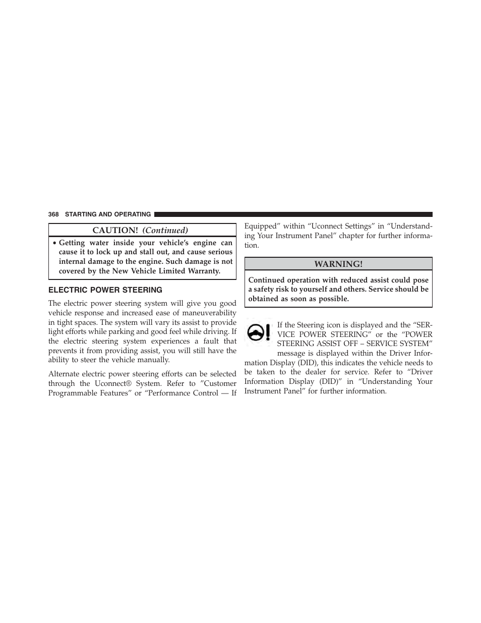 Electric power steering | Chrysler 2015 300 - Owner Manual User Manual | Page 370 / 584