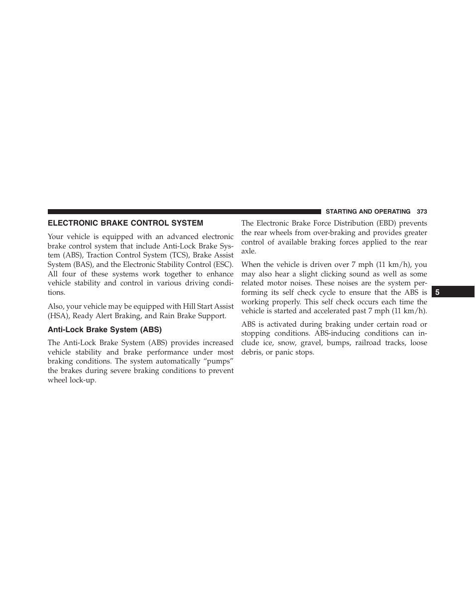 Electronic brake control system, Anti-lock brake system (abs) | Chrysler 2015 300 - Owner Manual User Manual | Page 375 / 584