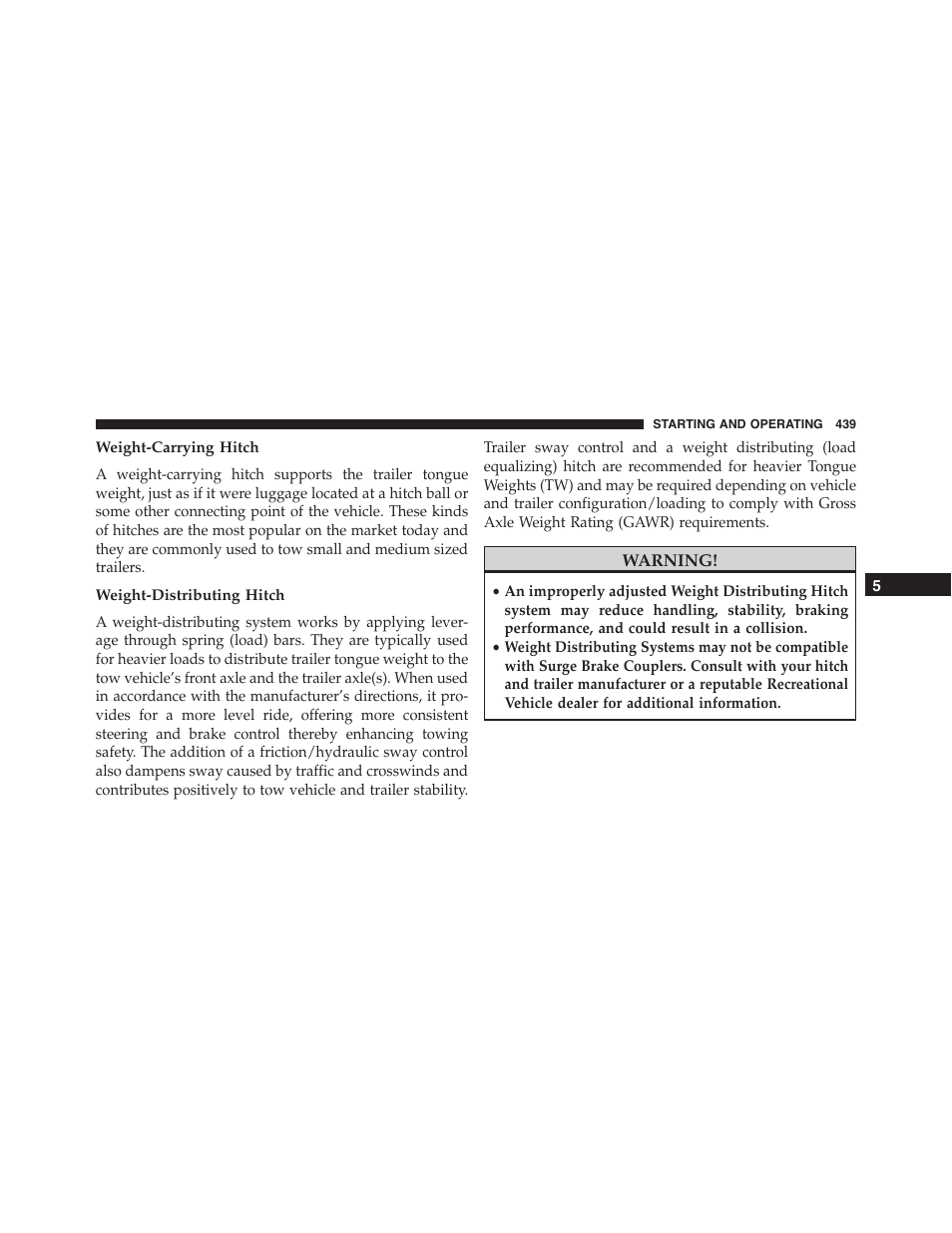 Weight-carrying hitch, Weight-distributing hitch | Chrysler 2015 300 - Owner Manual User Manual | Page 441 / 584