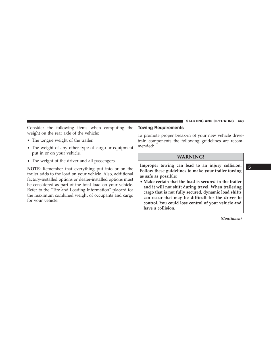 Towing requirements | Chrysler 2015 300 - Owner Manual User Manual | Page 445 / 584