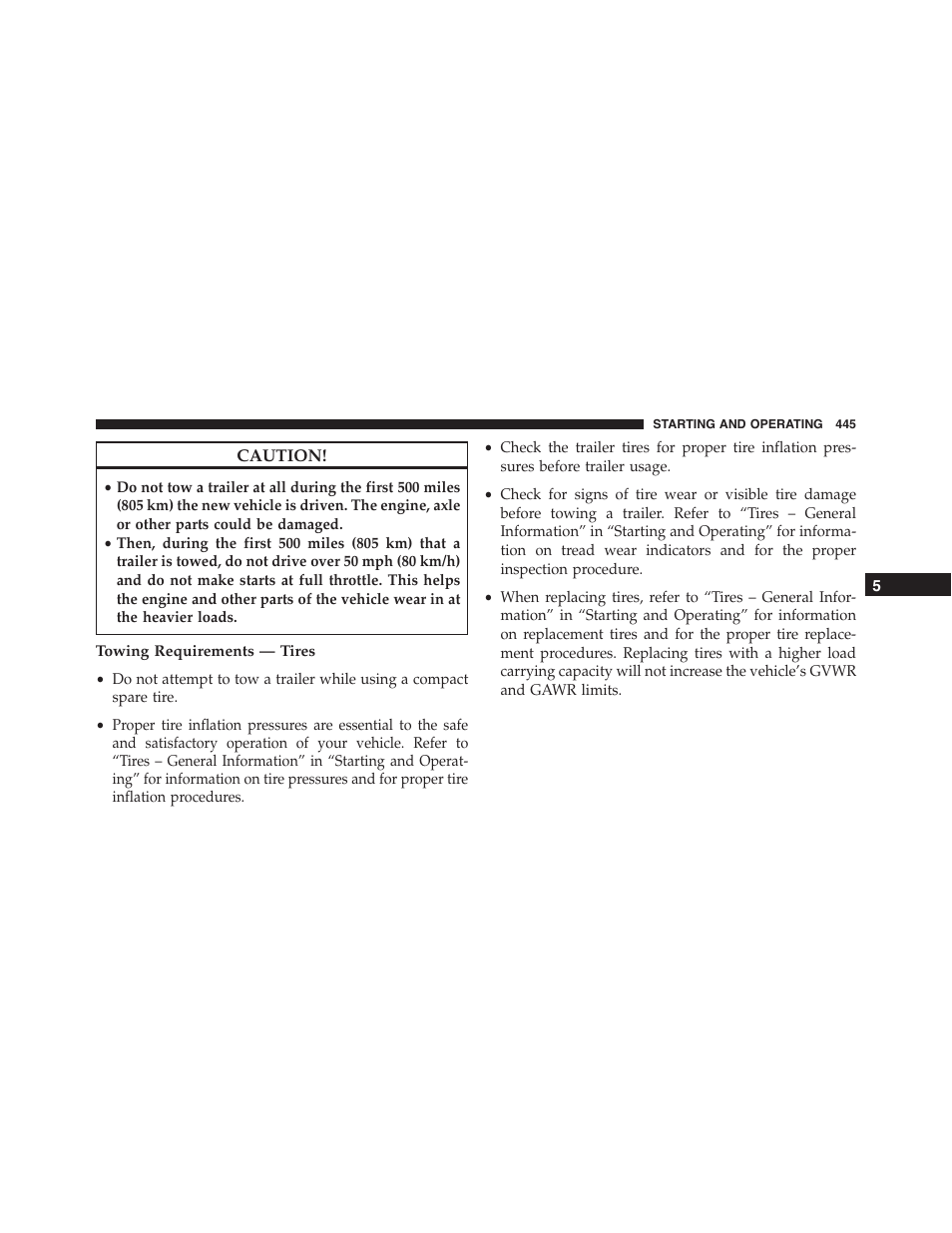 Towing requirements — tires | Chrysler 2015 300 - Owner Manual User Manual | Page 447 / 584