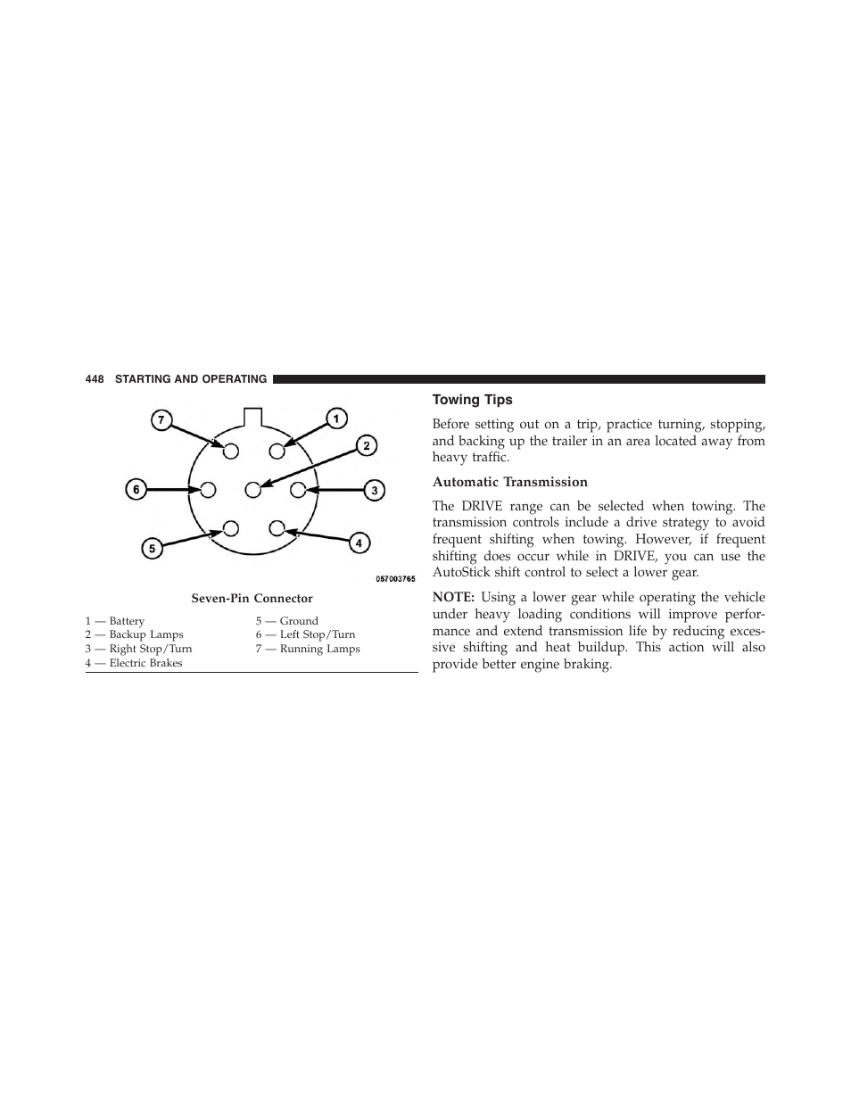 Towing tips, Automatic transmission | Chrysler 2015 300 - Owner Manual User Manual | Page 450 / 584