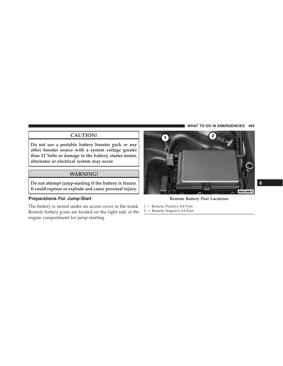 Preparations for jump-start | Chrysler 2015 300 - Owner Manual User Manual | Page 467 / 584