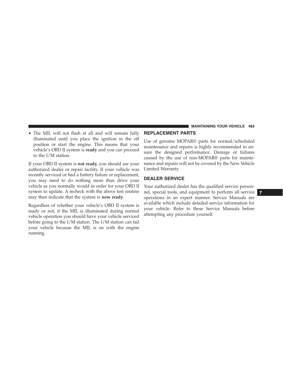 Replacement parts, Dealer service | Chrysler 2015 300 - Owner Manual User Manual | Page 485 / 584