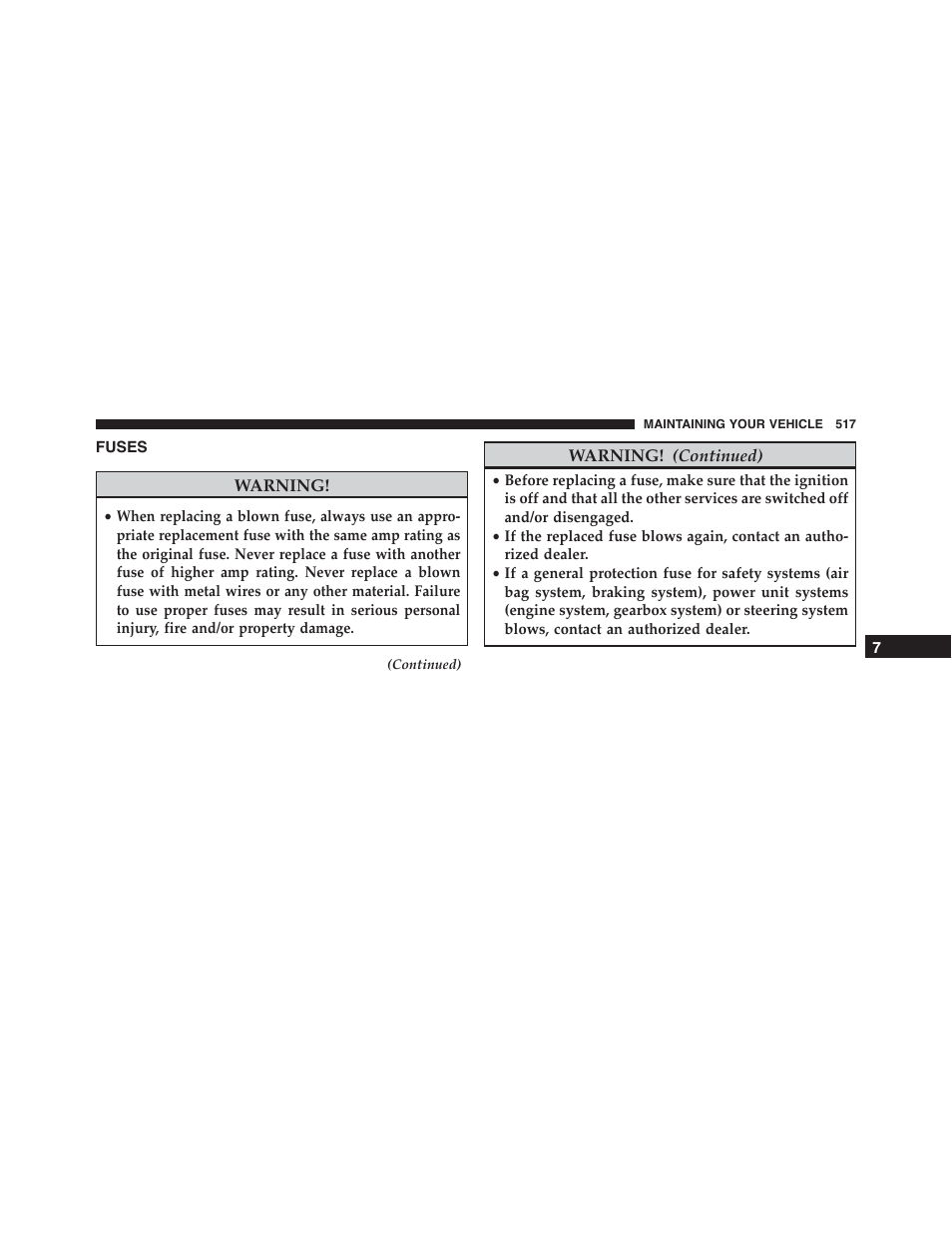 Fuses | Chrysler 2015 300 - Owner Manual User Manual | Page 519 / 584