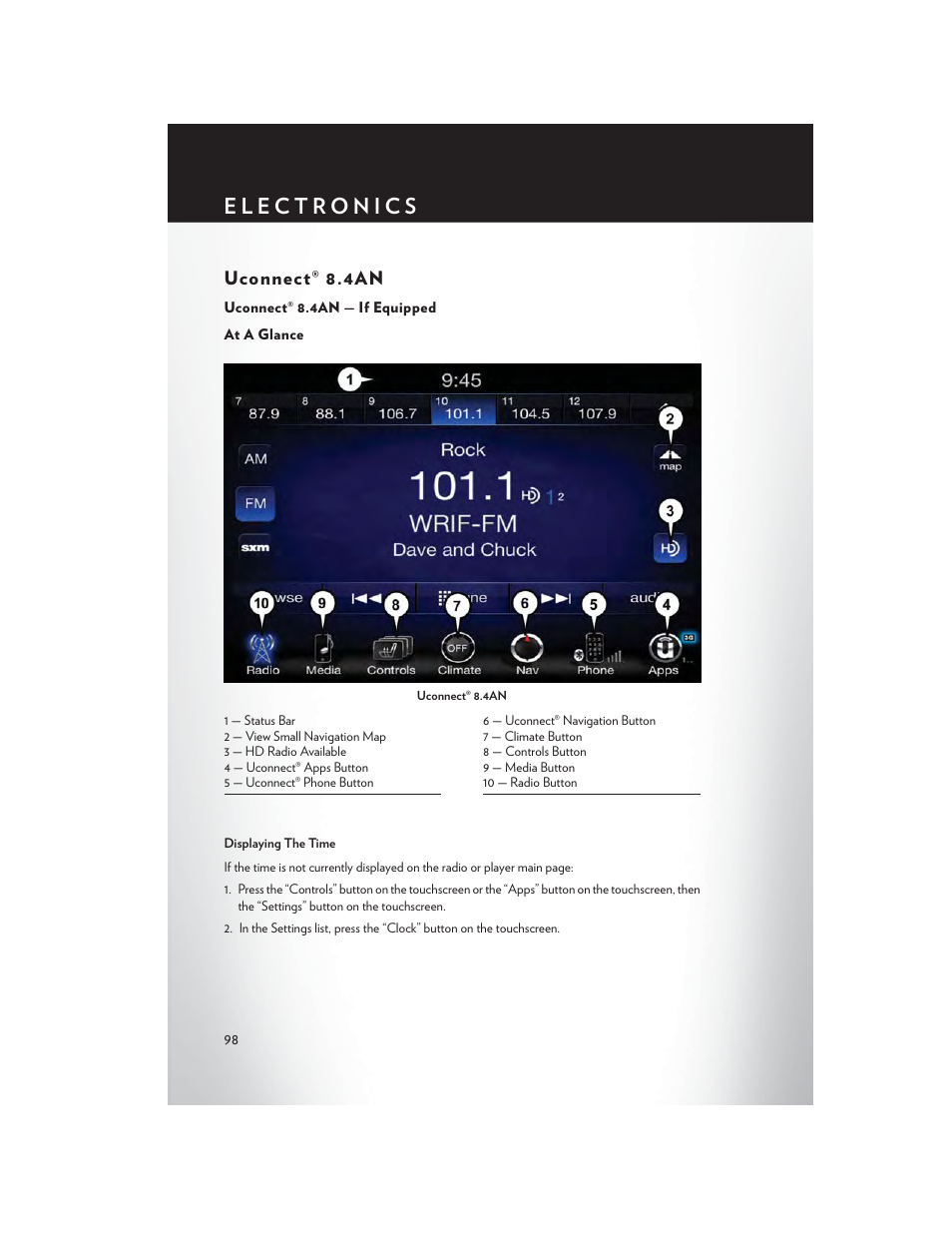Uconnect® 8.4an, Uconnect® 8.4an — if equipped, At a glance | Chrysler 2015 300 - User Guide User Manual | Page 100 / 188