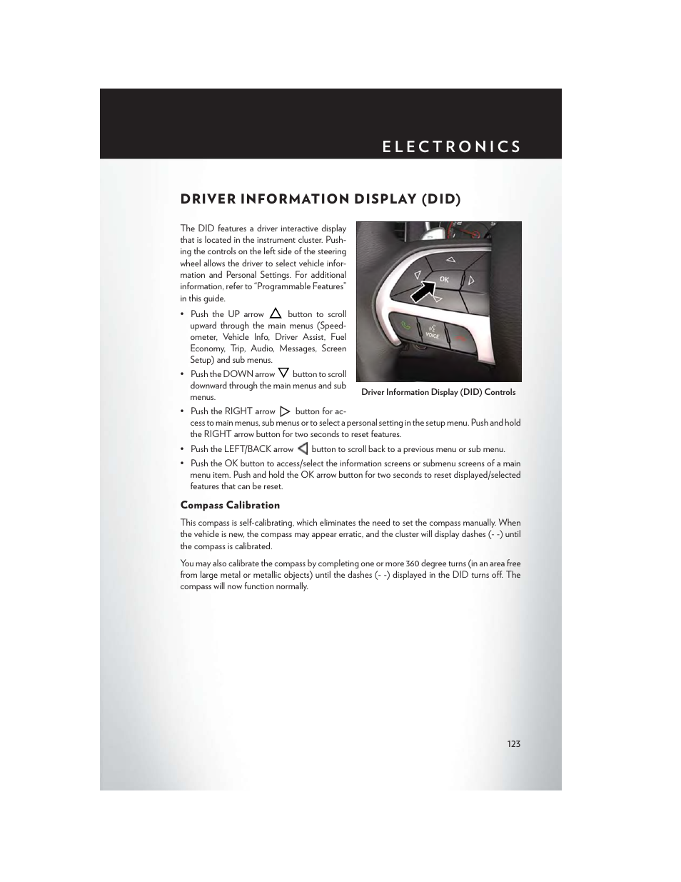 Driver information display (did), Compass calibration | Chrysler 2015 300 - User Guide User Manual | Page 125 / 188