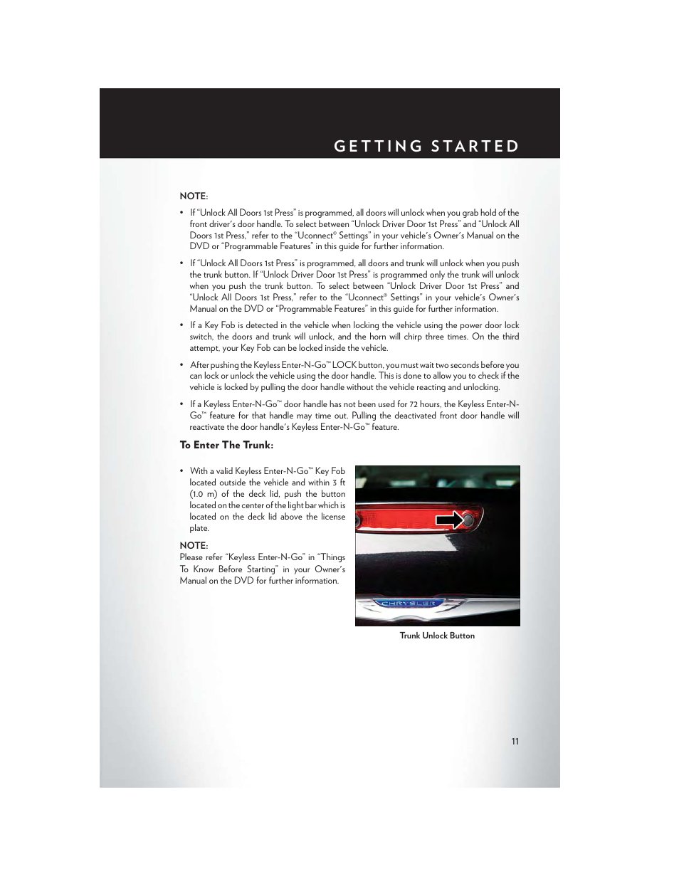 To enter the trunk | Chrysler 2015 300 - User Guide User Manual | Page 13 / 188