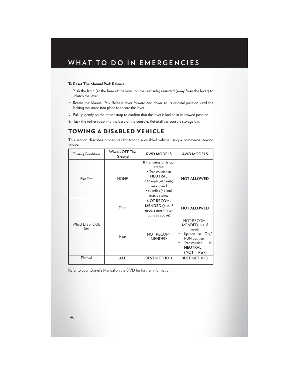 Towing a disabled vehicle | Chrysler 2015 300 - User Guide User Manual | Page 148 / 188