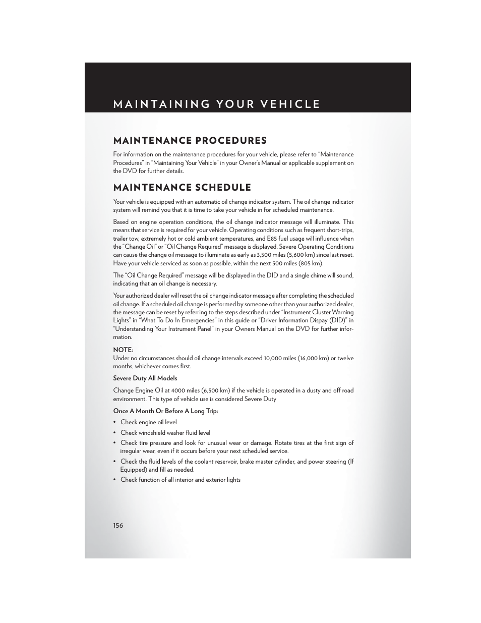 Maintenance procedures, Maintenance schedule | Chrysler 2015 300 - User Guide User Manual | Page 158 / 188