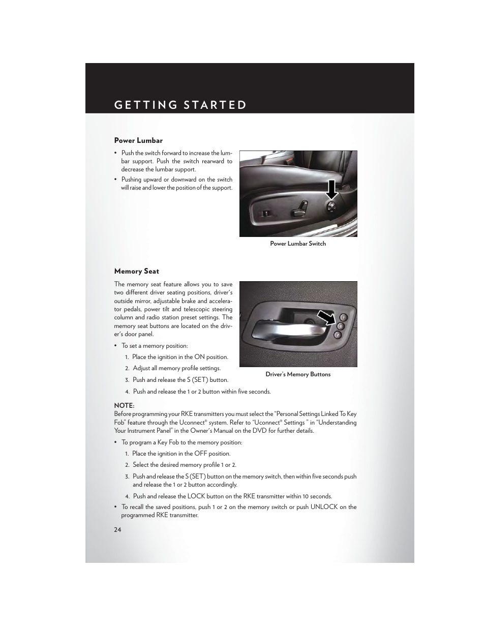 Power lumbar, Memory seat | Chrysler 2015 300 - User Guide User Manual | Page 26 / 188