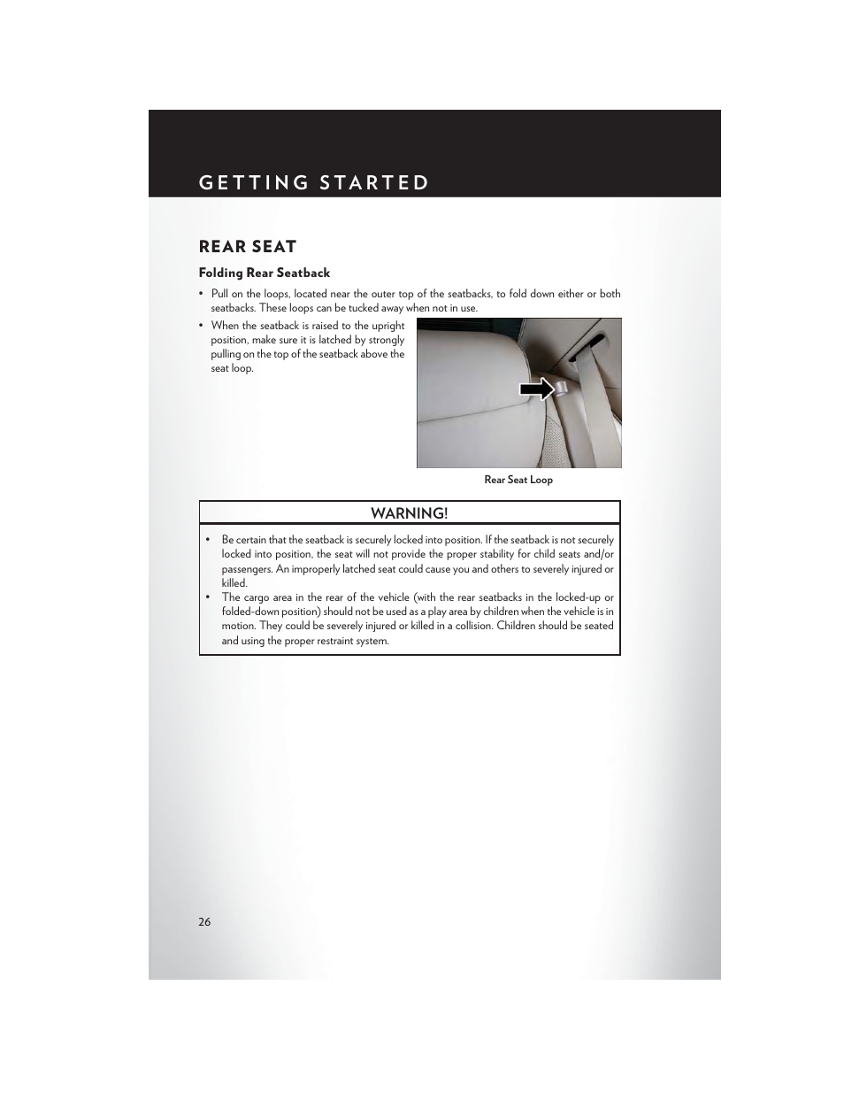 Rear seat, Folding rear seatback | Chrysler 2015 300 - User Guide User Manual | Page 28 / 188