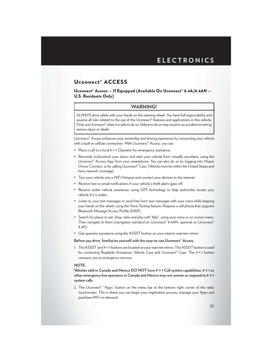 Uconnect® access | Chrysler 2015 300 - User Guide User Manual | Page 57 / 188