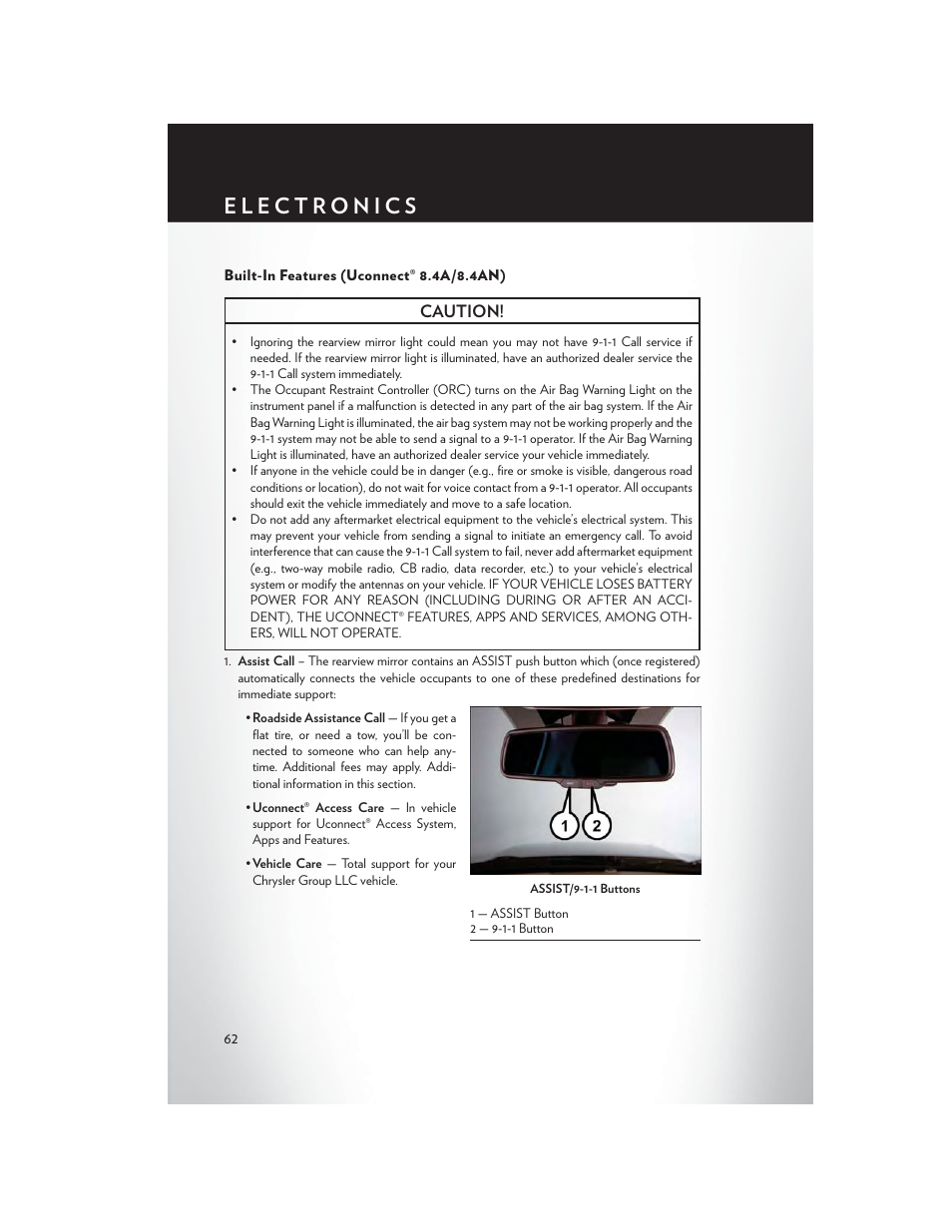 Built-in features (uconnect® 8.4a/8.4an), Caution | Chrysler 2015 300 - User Guide User Manual | Page 64 / 188