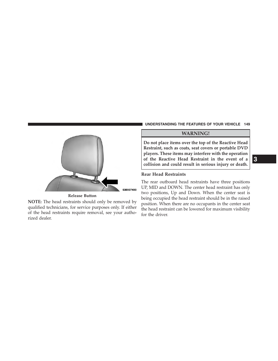 Rear head restraints | Chrysler 2015 200 - Owner Manual User Manual | Page 151 / 694