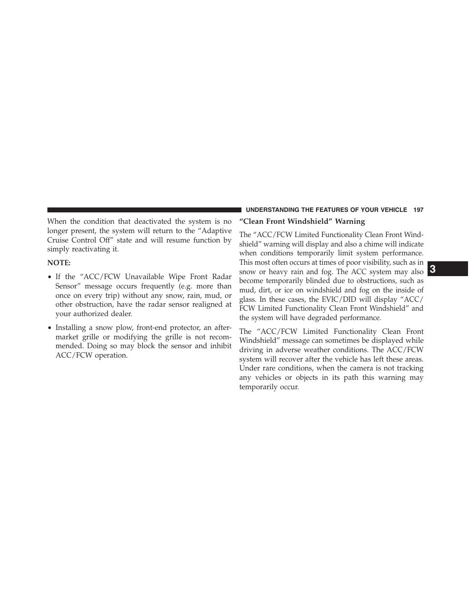 Clean front windshield” warning | Chrysler 2015 200 - Owner Manual User Manual | Page 199 / 694