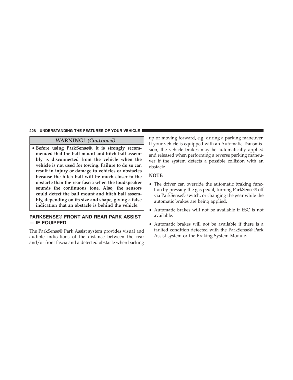 Parksense® front and rear park assist, If equipped | Chrysler 2015 200 - Owner Manual User Manual | Page 230 / 694