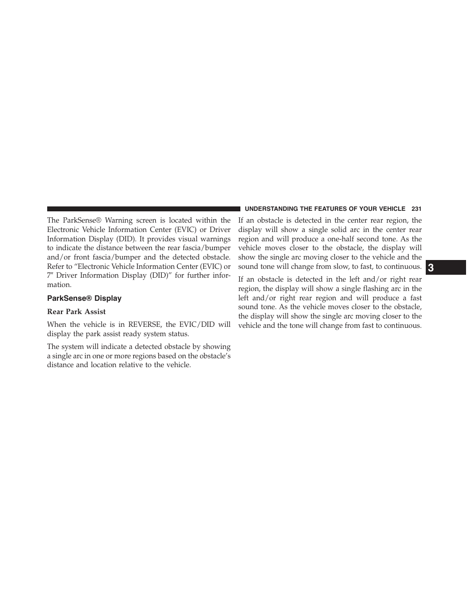 Parksense® display | Chrysler 2015 200 - Owner Manual User Manual | Page 233 / 694