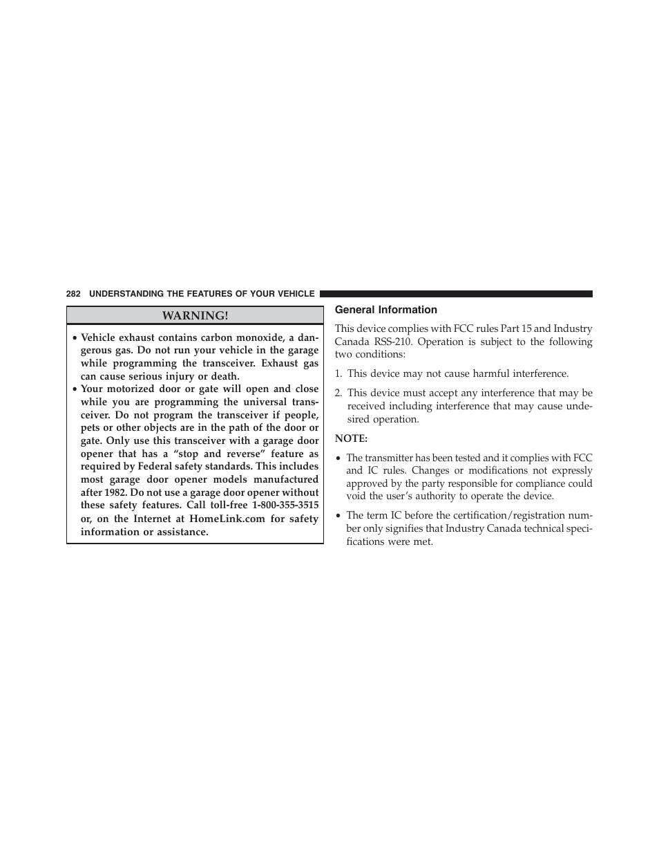 General information | Chrysler 2015 200 - Owner Manual User Manual | Page 284 / 694