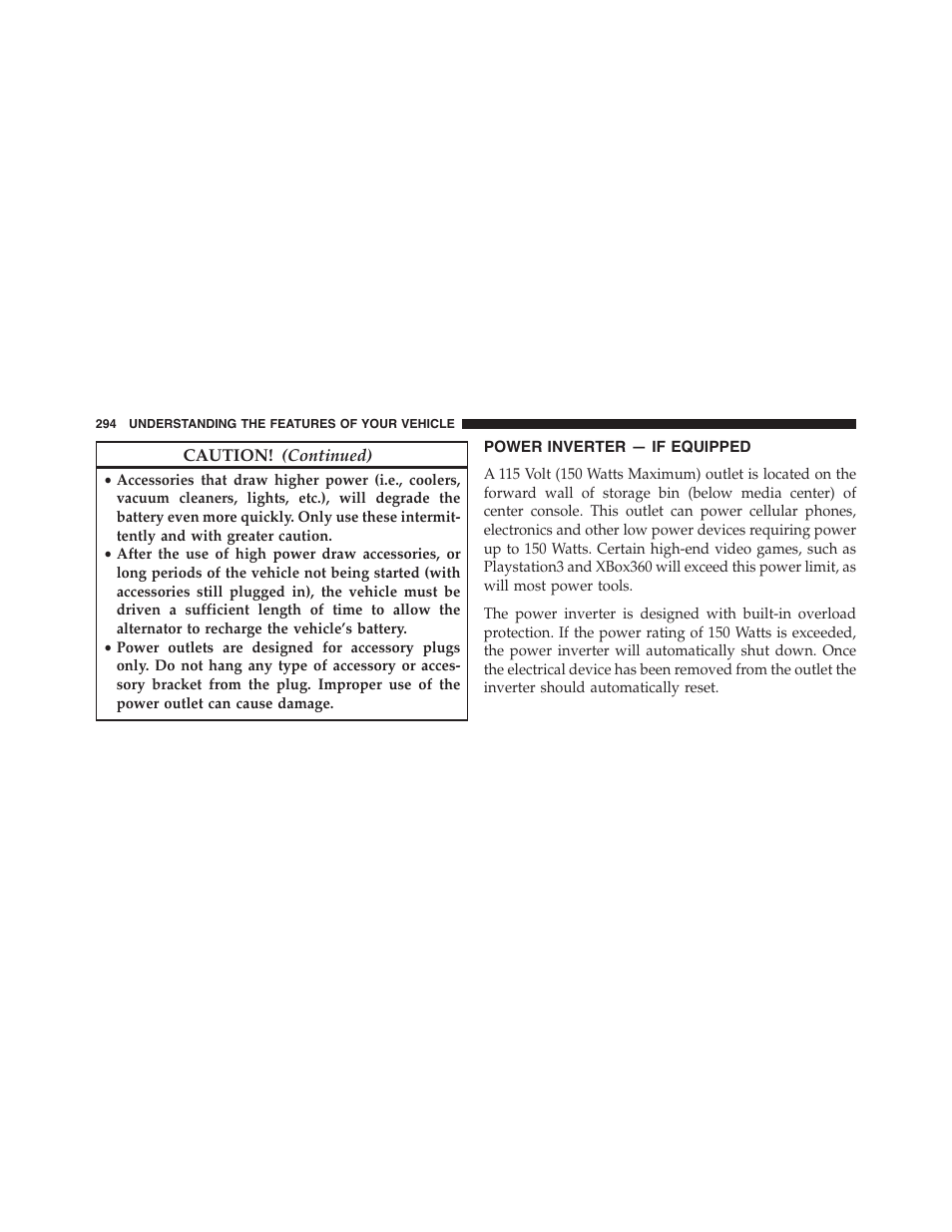 Power inverter — if equipped | Chrysler 2015 200 - Owner Manual User Manual | Page 296 / 694
