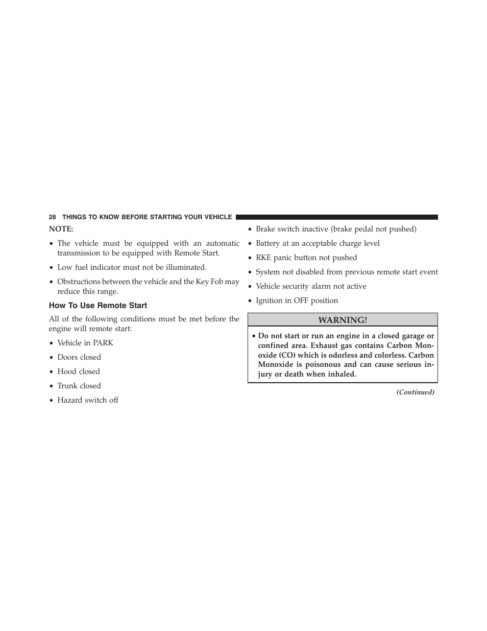 How to use remote start | Chrysler 2015 200 - Owner Manual User Manual | Page 30 / 694