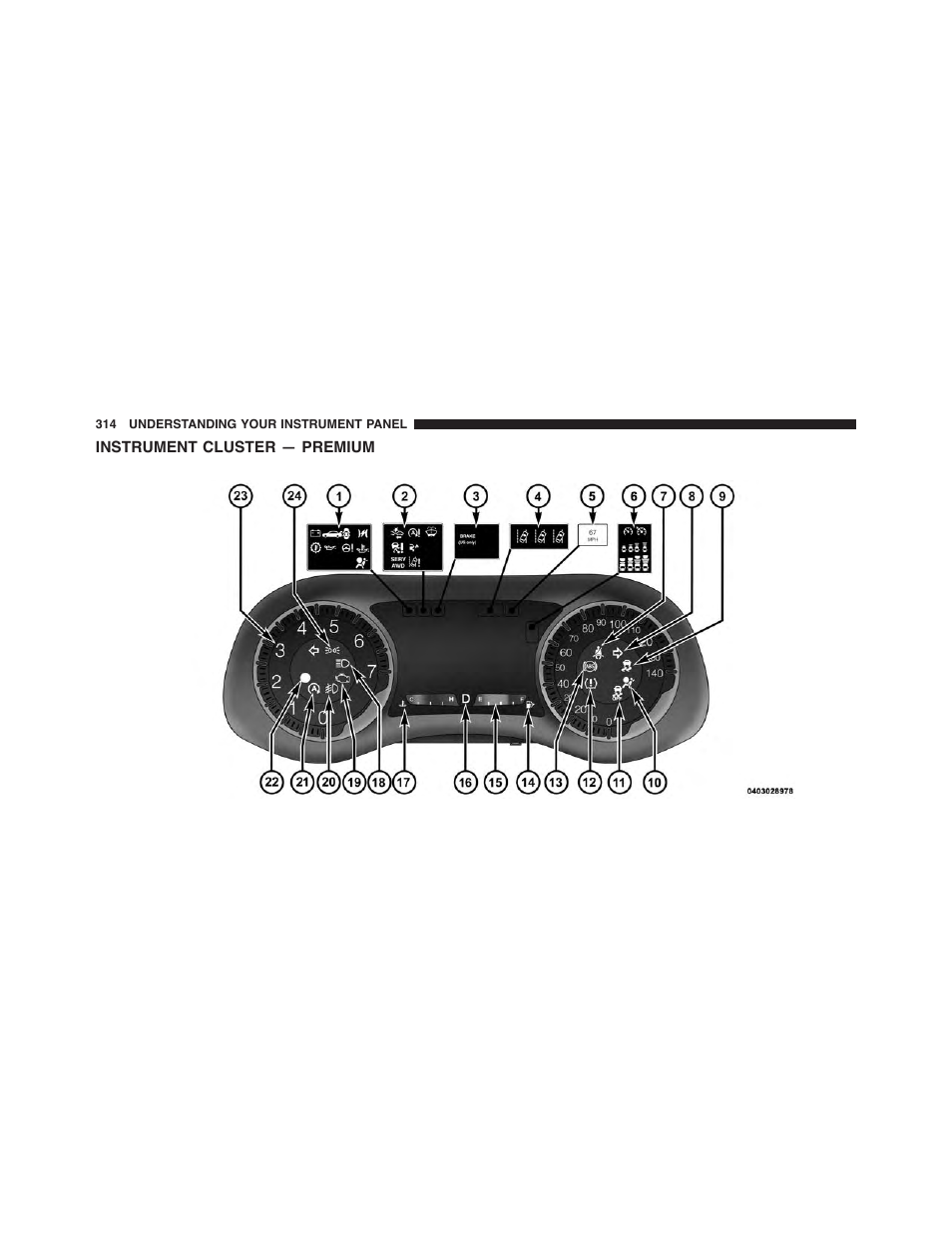 Instrument cluster — premium | Chrysler 2015 200 - Owner Manual User Manual | Page 316 / 694