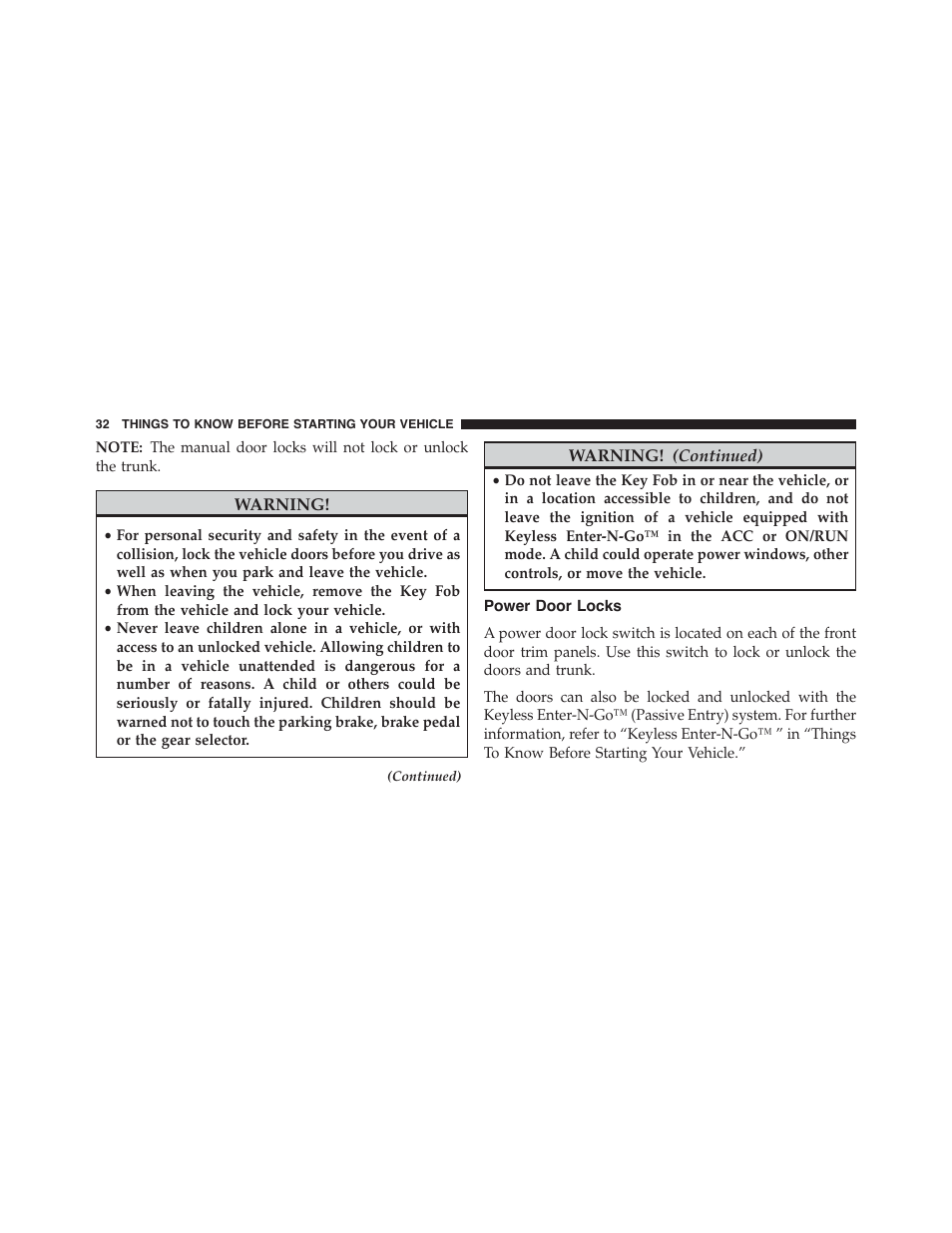 Power door locks | Chrysler 2015 200 - Owner Manual User Manual | Page 34 / 694