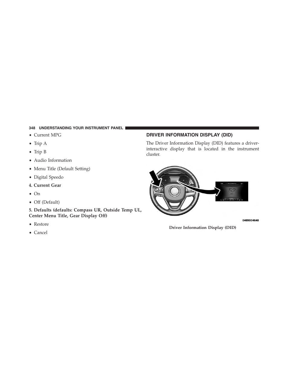 Driver information display (did) | Chrysler 2015 200 - Owner Manual User Manual | Page 350 / 694