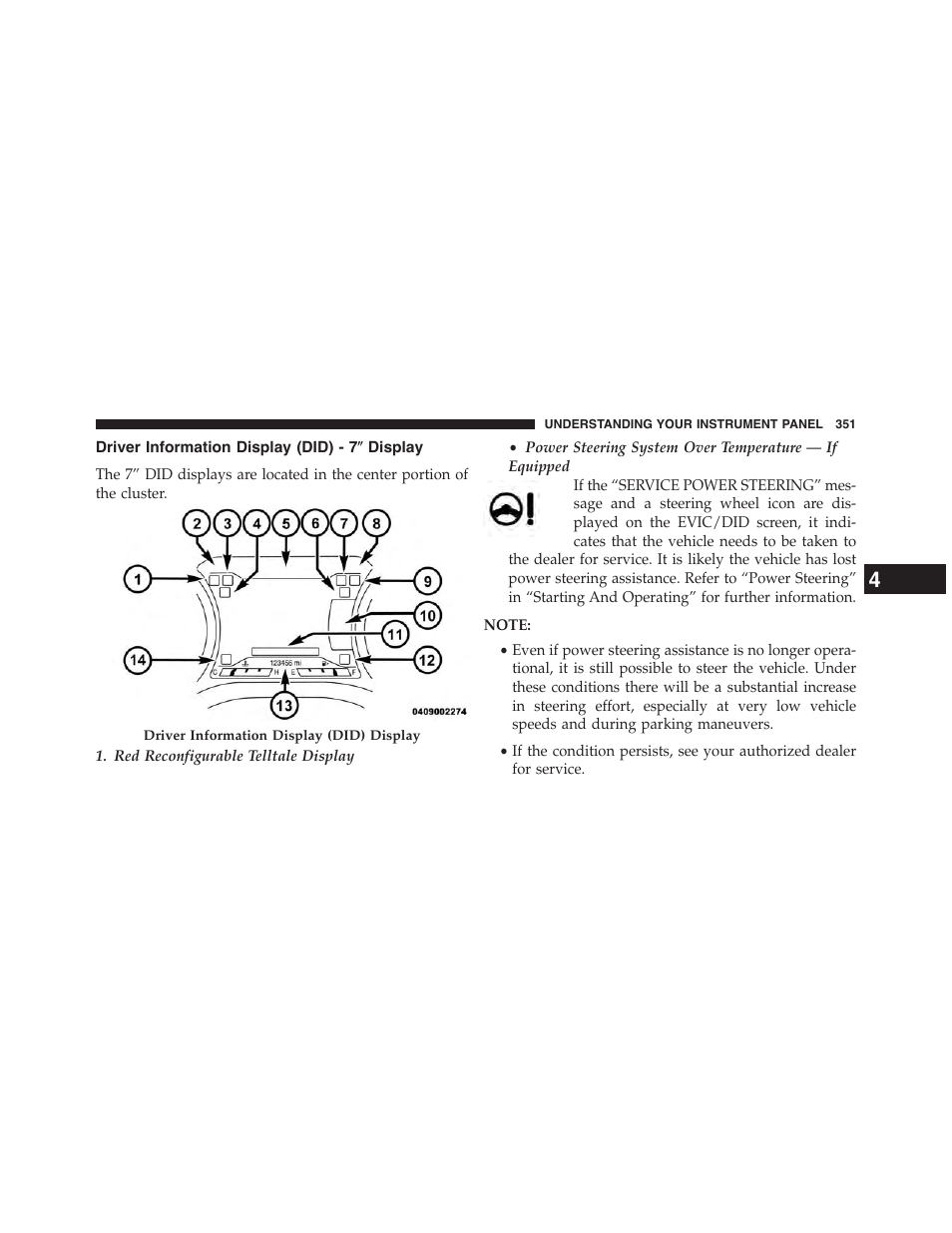 Driver information display (did) - 7" display, Driver information display (did) - 7љ, Display | Chrysler 2015 200 - Owner Manual User Manual | Page 353 / 694