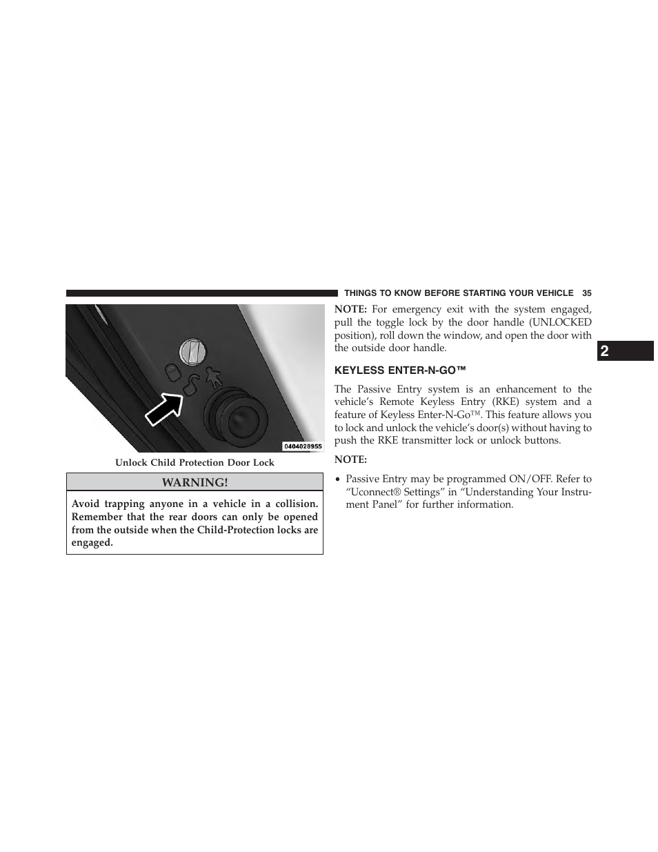 Keyless enter-n-go | Chrysler 2015 200 - Owner Manual User Manual | Page 37 / 694